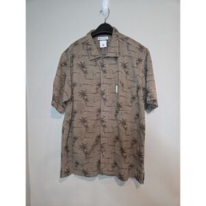 Columbia Fish Palm Tree Fishing Shirt Button Down Men Large Brown Graphic Cotton